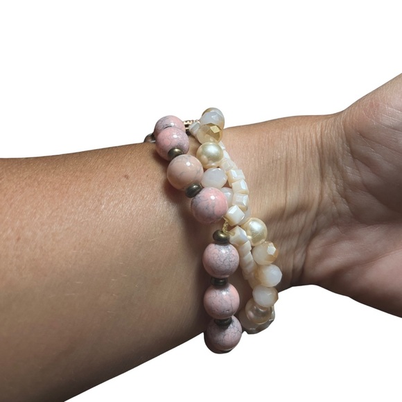 Beaded Apple Watch Band Pink Ivory Multi-Strand Bracelet 38/40/41mm Rose Gold - Picture 1 of 5